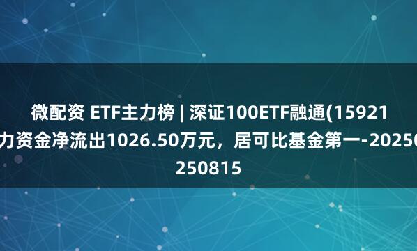 微配资 ETF主力榜 | 深证100ETF融通(159219)主力资金净流出1026.50万元，居可比基金第一-20250815